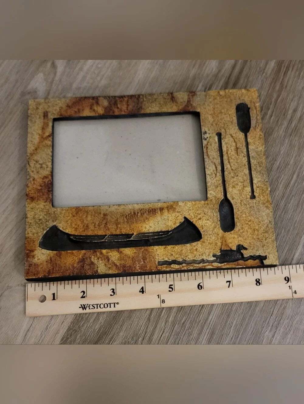 Big Sky Carvers Rustic Slate Photo Frame Canoe Duck Lake Cabin Decor
